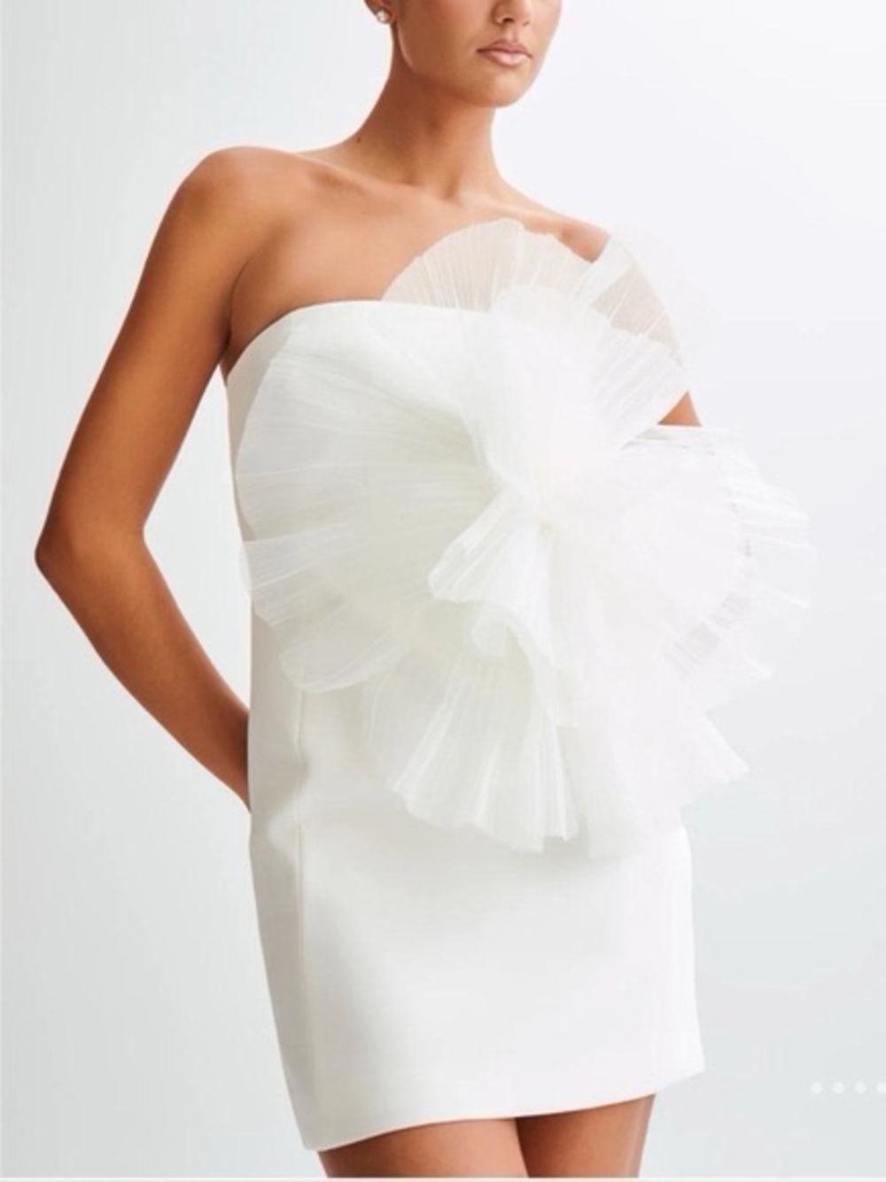 Meshki Victoria Dress- White Strapless with Large Pleated Flower!